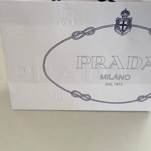 Prada White Embossed Logo Shopping  Bag